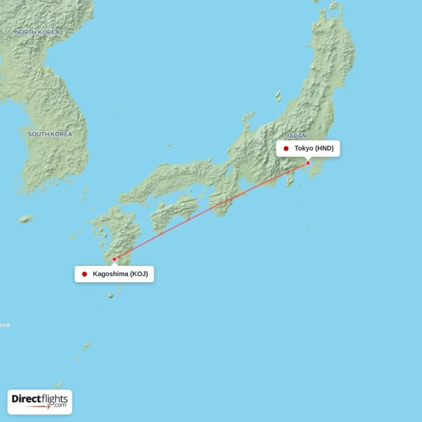 Tokyo - Kagoshima direct flight map