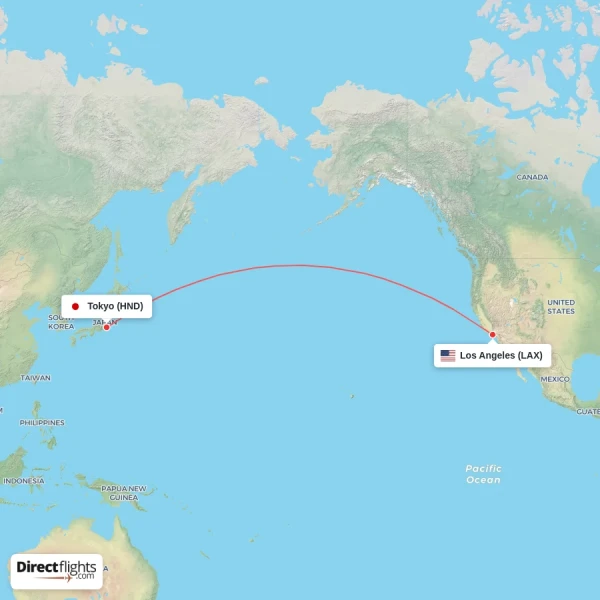 Tokyo - Los Angeles direct flight map