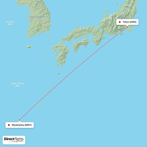 Tokyo - Miyakojima direct flight map