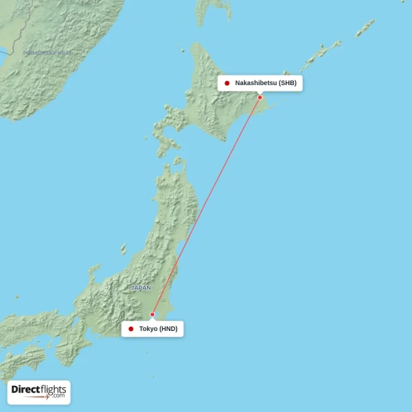 Tokyo - Nakashibetsu direct flight map