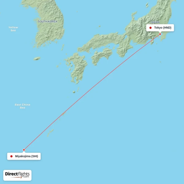 Tokyo - Miyakojima direct flight map