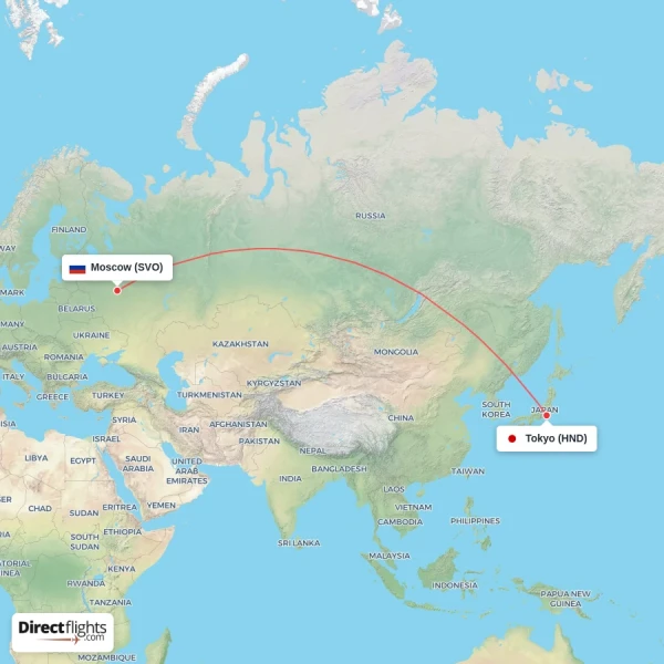 Tokyo - Moscow direct flight map