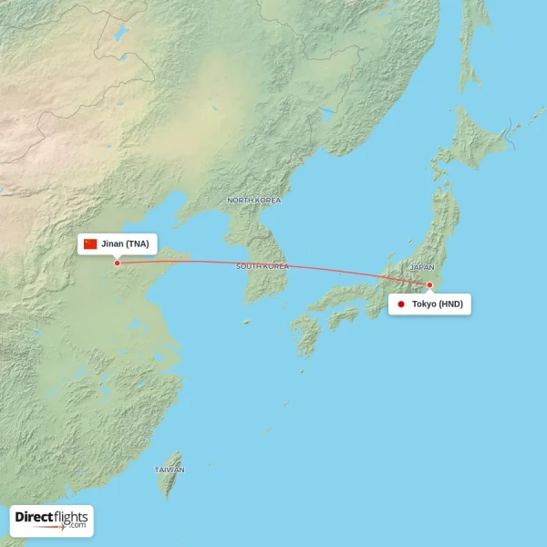 Tokyo - Jinan direct flight map