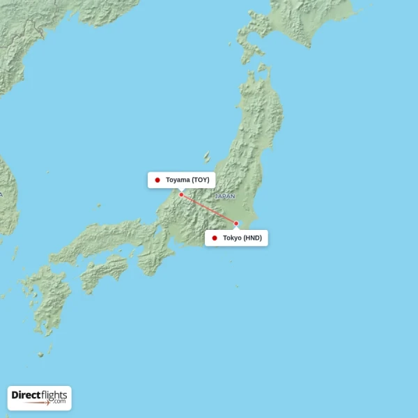 Tokyo - Toyama direct flight map