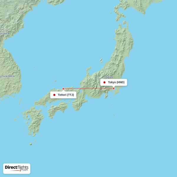 Tokyo - Tottori direct flight map
