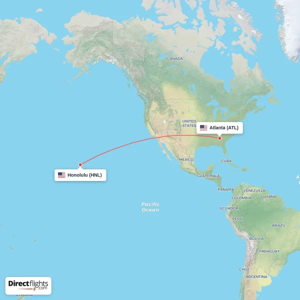 Honolulu - Atlanta direct flight map