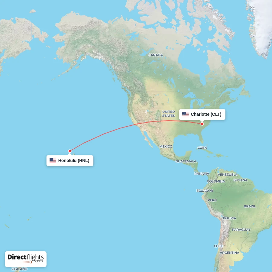 HNL - CLT route map