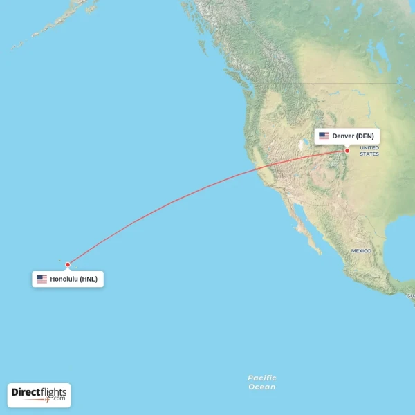 Honolulu - Denver direct flight map
