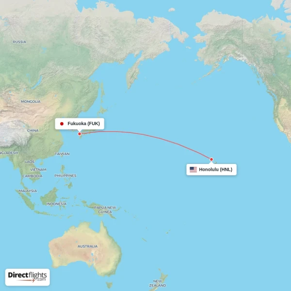 Honolulu - Fukuoka direct flight map