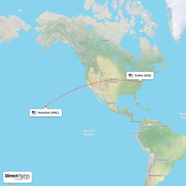 Honolulu - Dulles direct flight map