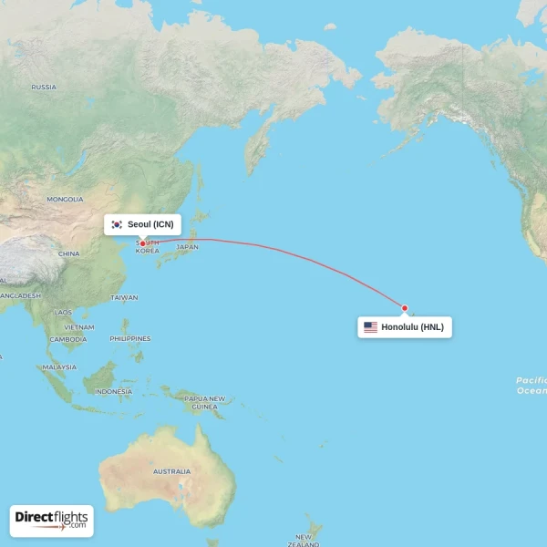 Honolulu - Seoul direct flight map