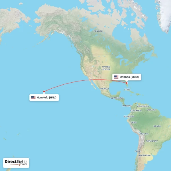 Honolulu - Orlando direct flight map