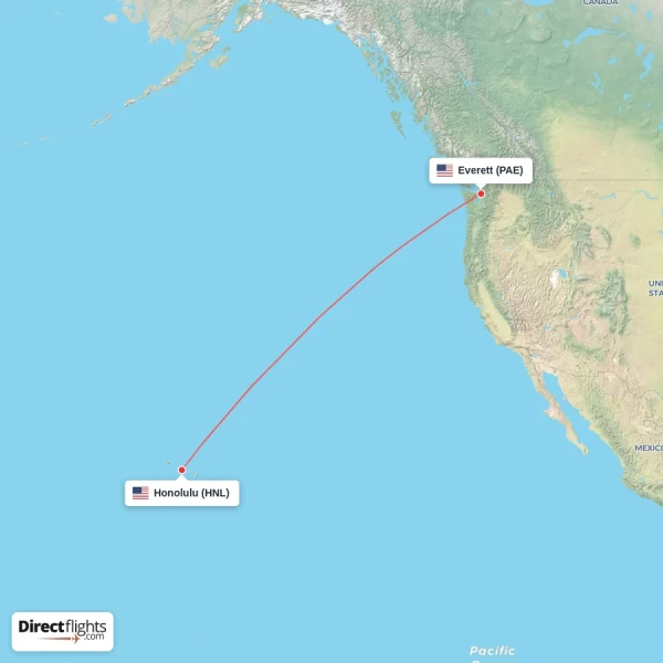 Honolulu - Everett direct flight map