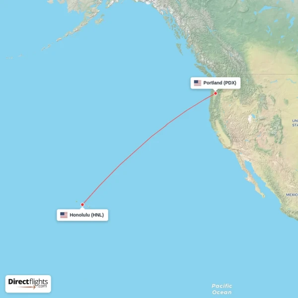 Honolulu - Portland direct flight map