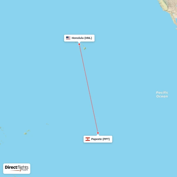 Honolulu - Papeete direct flight map