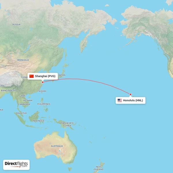 Honolulu - Shanghai direct flight map