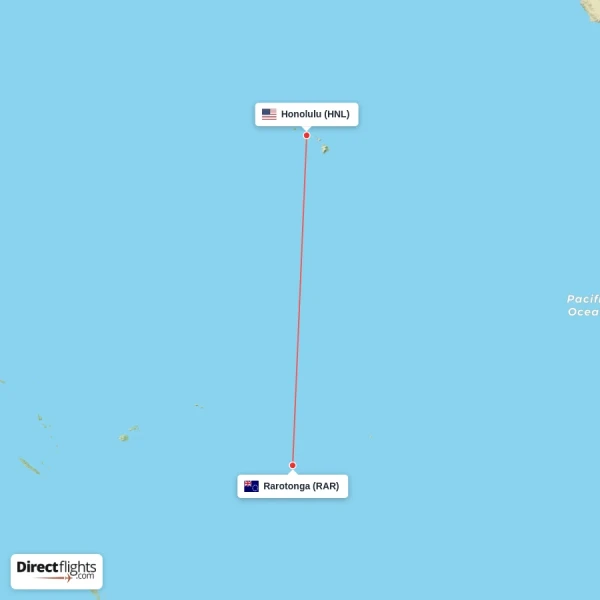 Honolulu - Rarotonga direct flight map