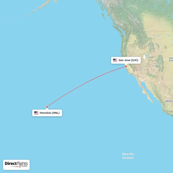 Honolulu - San Jose direct flight map