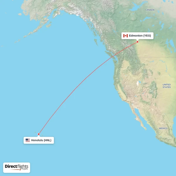 Honolulu - Edmonton direct flight map