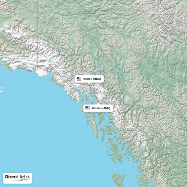 Haines - Juneau direct flight map