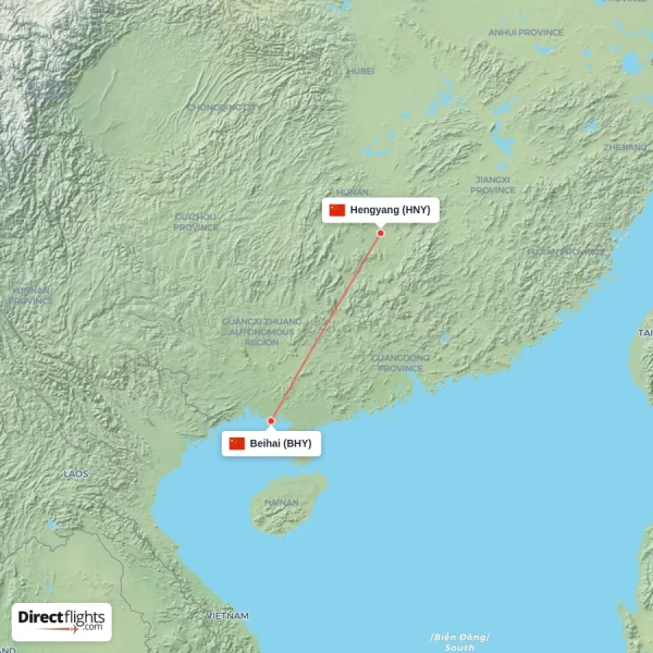 Hengyang - Beihai direct flight map