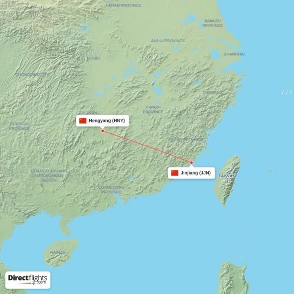 Hengyang - Jinjiang direct flight map