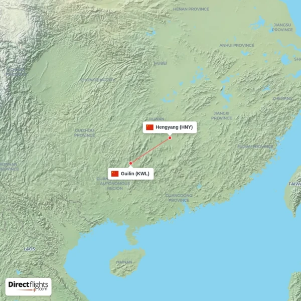 Hengyang - Guilin direct flight map