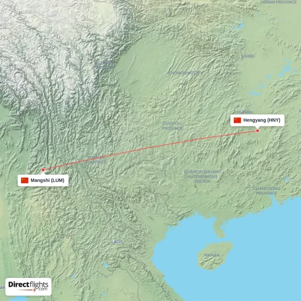 Hengyang - Mangshi direct flight map
