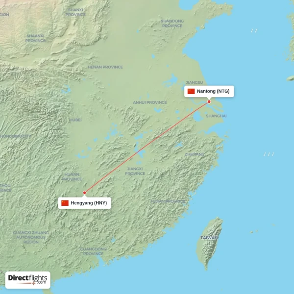 Hengyang - Nantong direct flight map