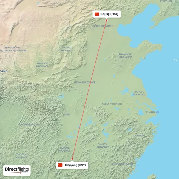 Hengyang - Beijing direct flight map