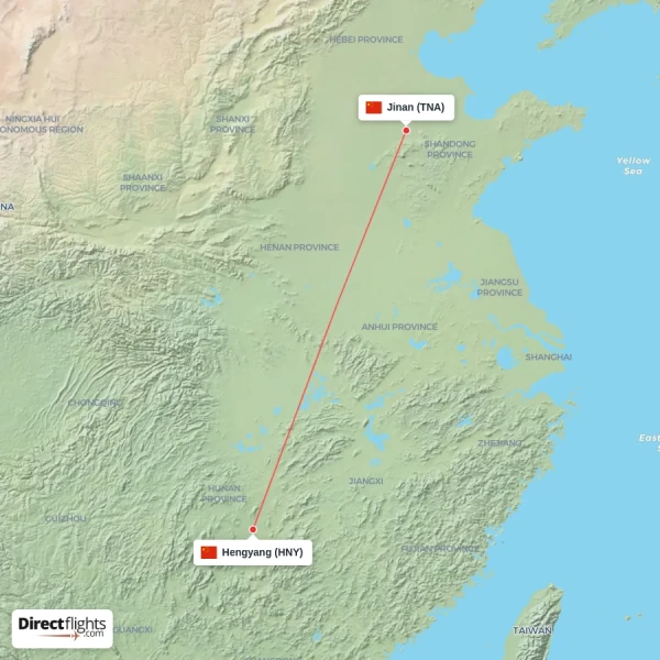 Hengyang - Jinan direct flight map