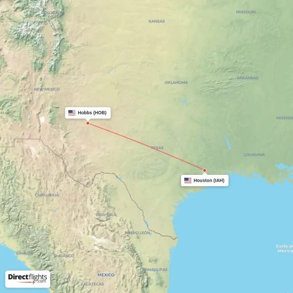 Hobbs - Houston direct flight map