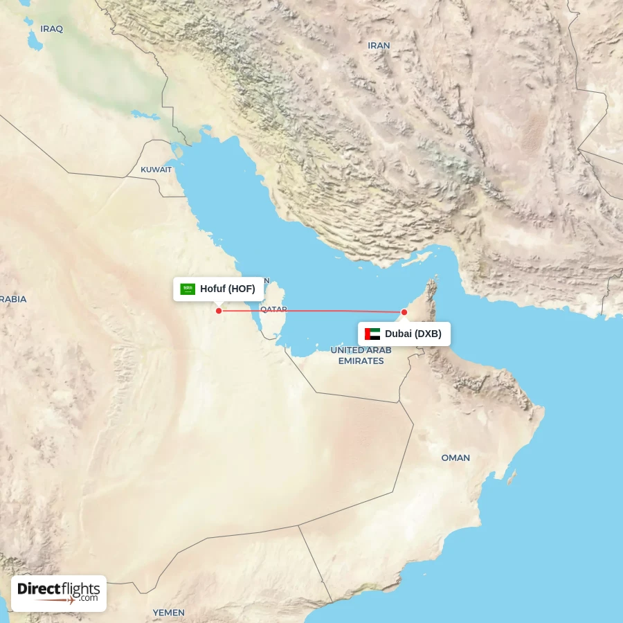 HOF - DXB route map