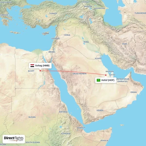 Hofuf - Sohag direct flight map