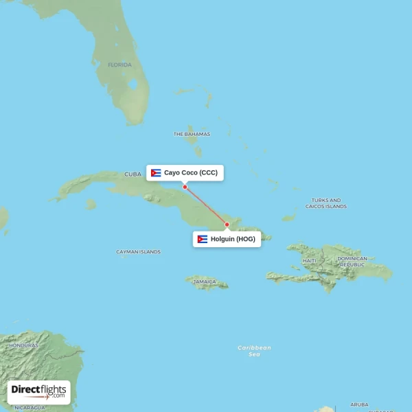 Holguin - Cayo Coco direct flight map
