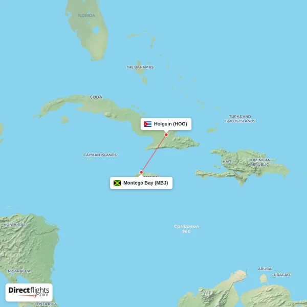 Holguin - Montego Bay direct flight map