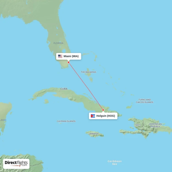 Holguin - Miami direct flight map