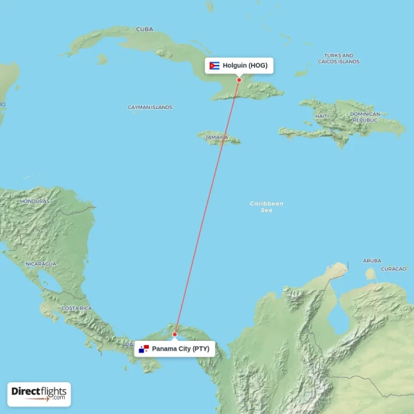 Holguin - Panama City direct flight map