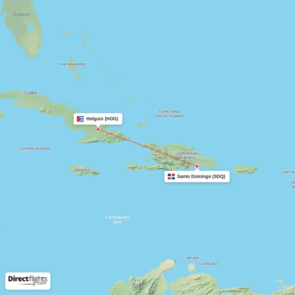 Holguin - Santo Domingo direct flight map