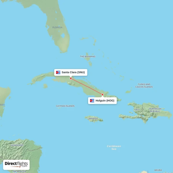 Holguin - Santa Clara direct flight map