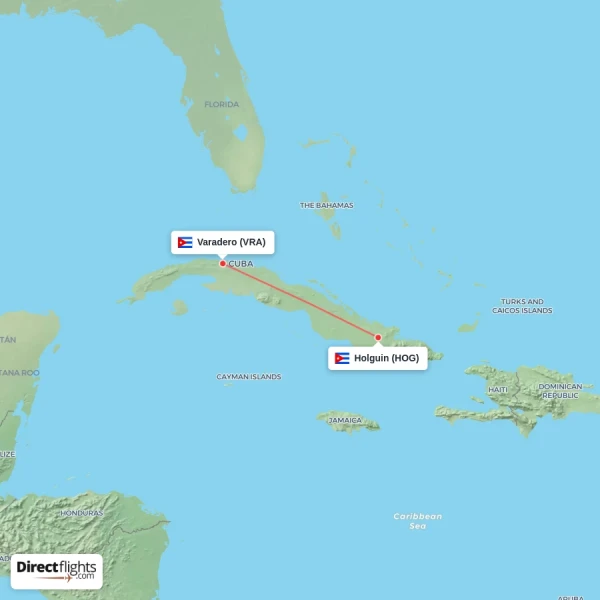 Holguin - Varadero direct flight map
