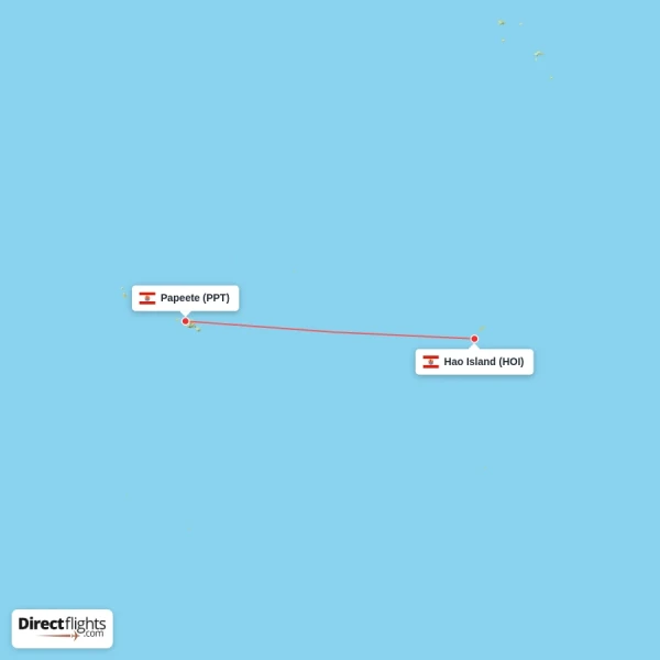Hao Island - Papeete direct flight map