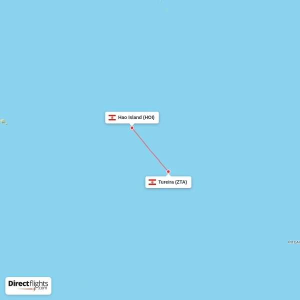 Hao Island - Tureira direct flight map