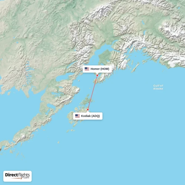 Homer - Kodiak direct flight map