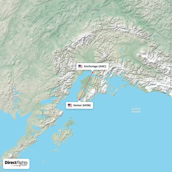Homer - Anchorage direct flight map