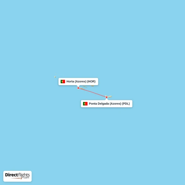 Horta (Azores) - Ponta Delgada (Azores) direct flight map