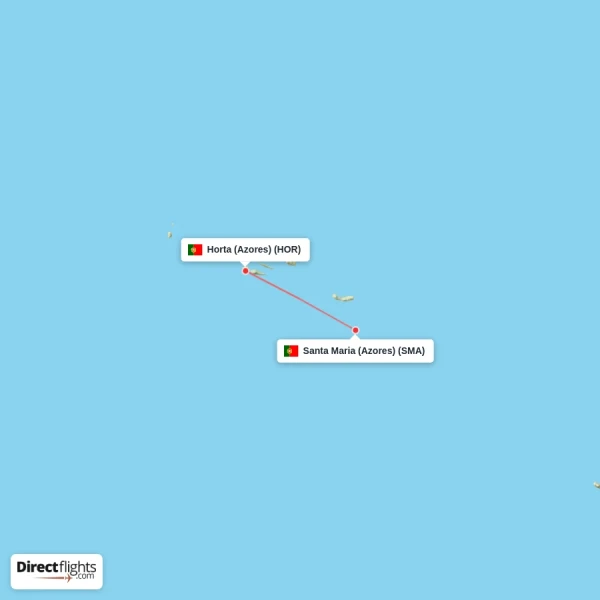 Horta (Azores) - Santa Maria (Azores) direct flight map