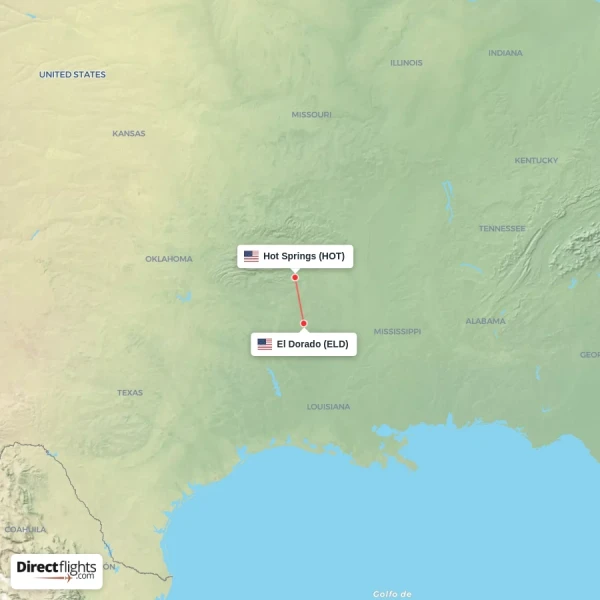 Hot Springs - El Dorado direct flight map