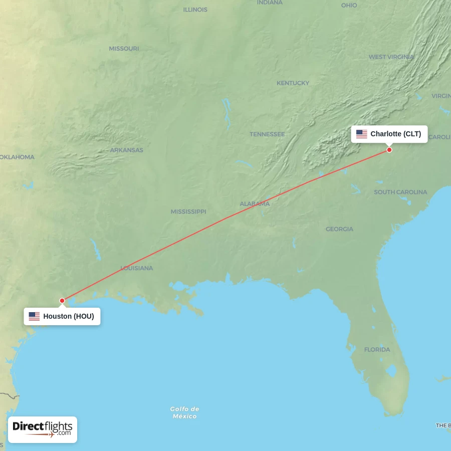 HOU - CLT route map
