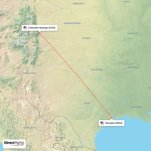 Houston - Colorado Springs direct flight map